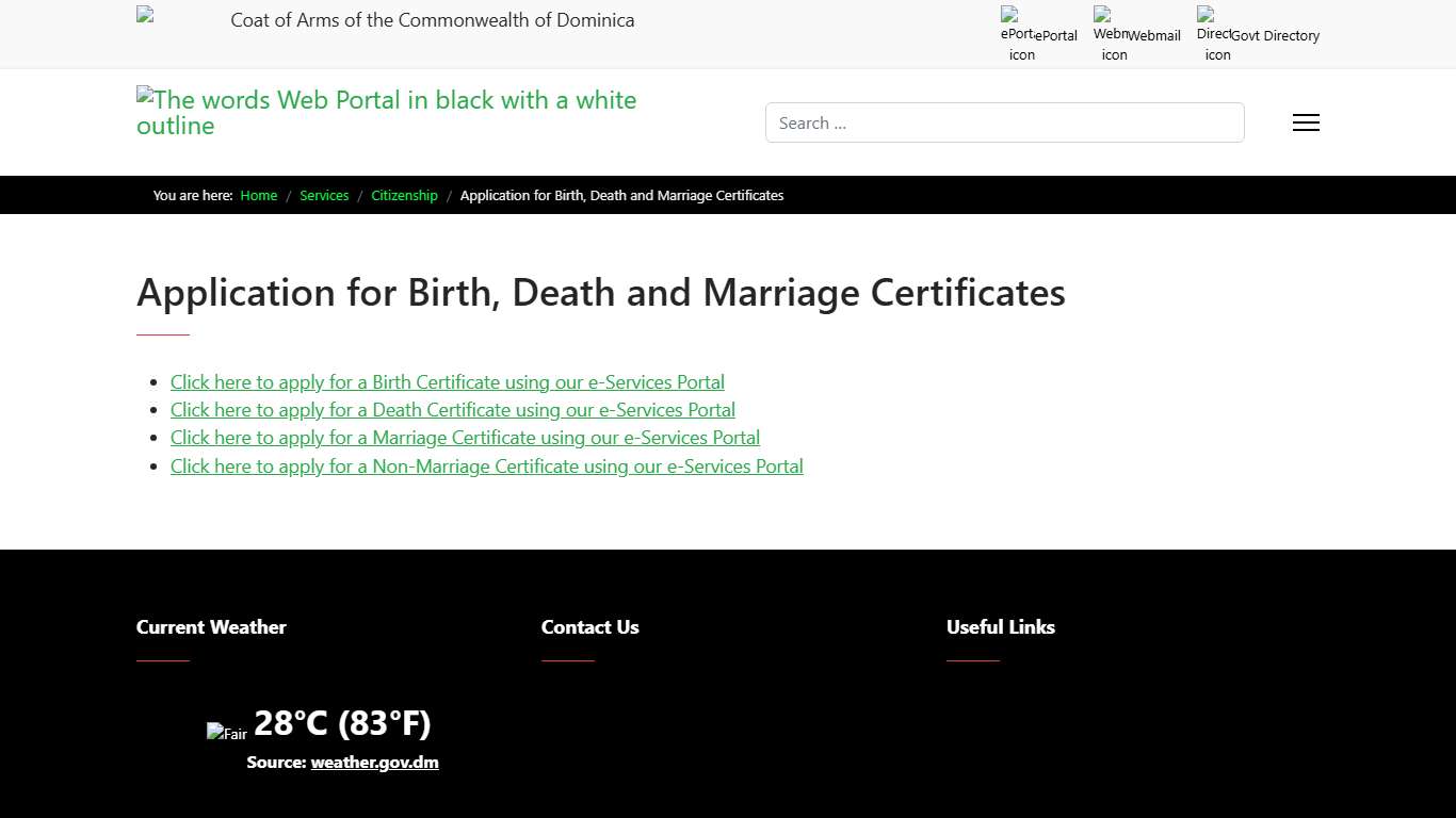 Application for Birth, Death and Marriage Certificates - Government of Dominica Web Portal