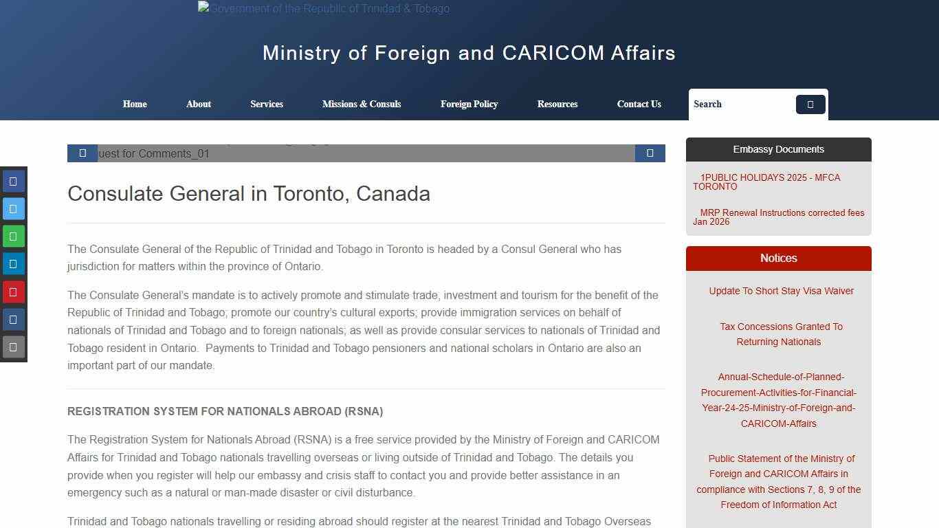 Ministry of Foreign and CARICOM Affairs  |  Consulate General in Toronto, Canada